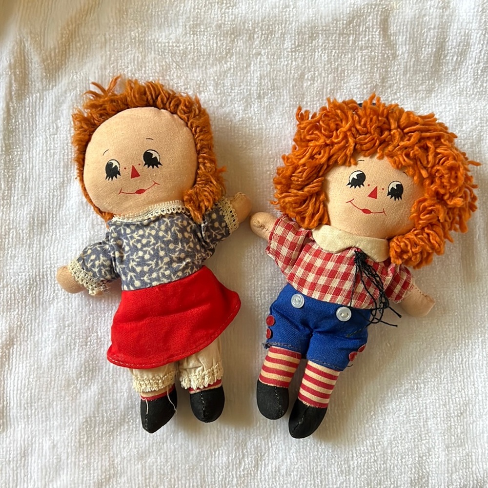 Set of Vintage Knickerbocker Raggedy Ann and Andy 6inch dolls